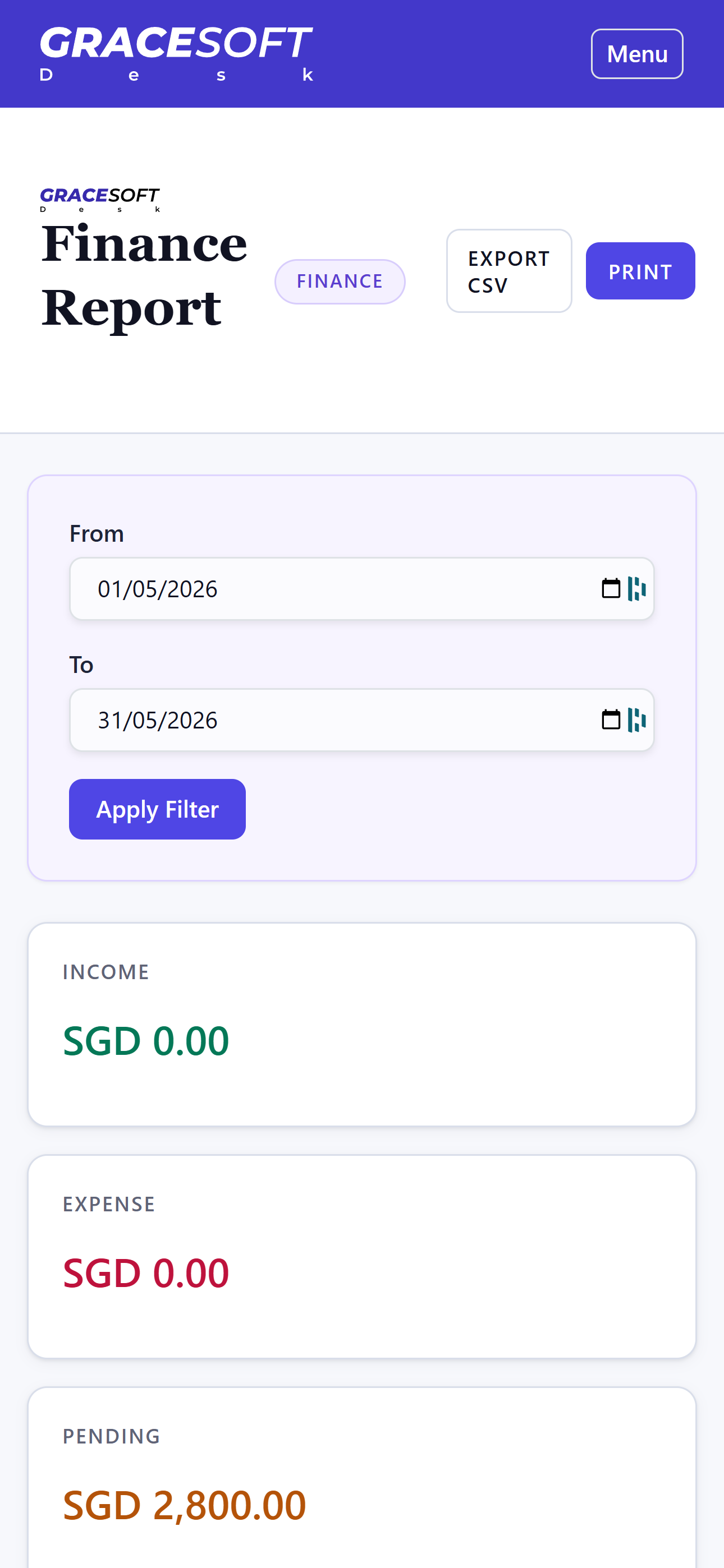 Finance report on mobile